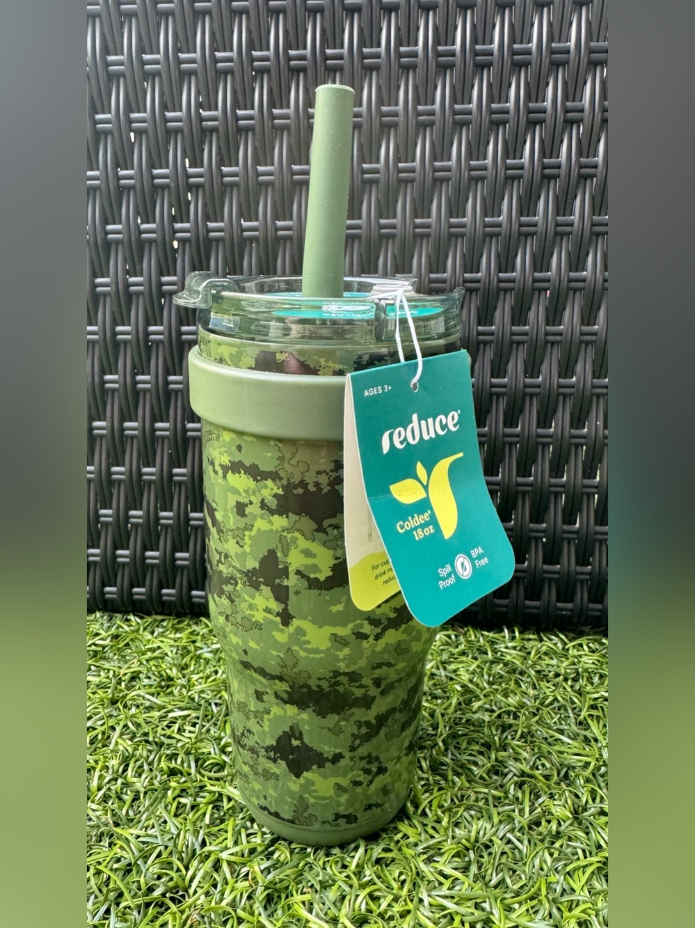 Reduce Coldee 3.0 Kids Tumbler Mug 18oz Stainless Steel Camo Green Straw NWT